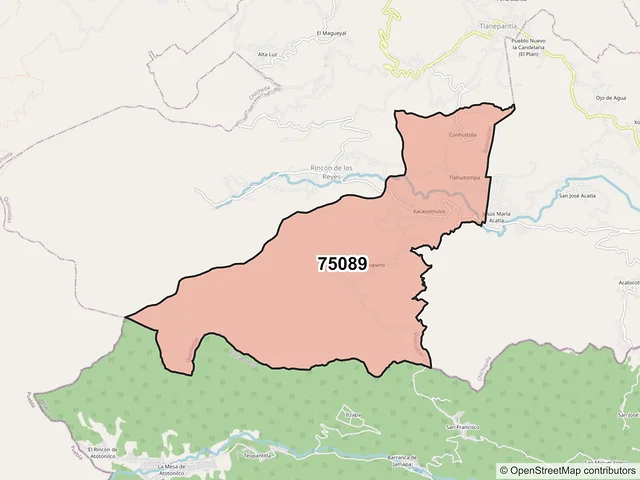 Mapa del código postal 75089, Quimixtlán, Puebla