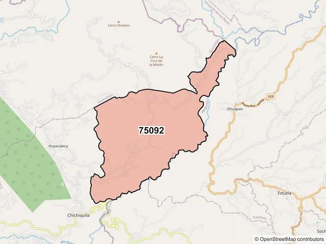 Mapa del código postal 75092, Chichiquila, Puebla