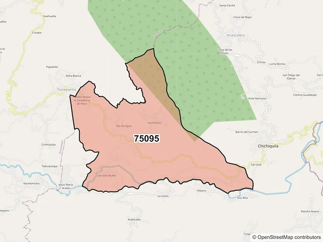 Mapa del código postal 75095, Chichiquila, Puebla