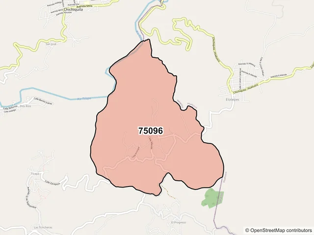 Mapa del código postal 75096, Chichiquila, Puebla