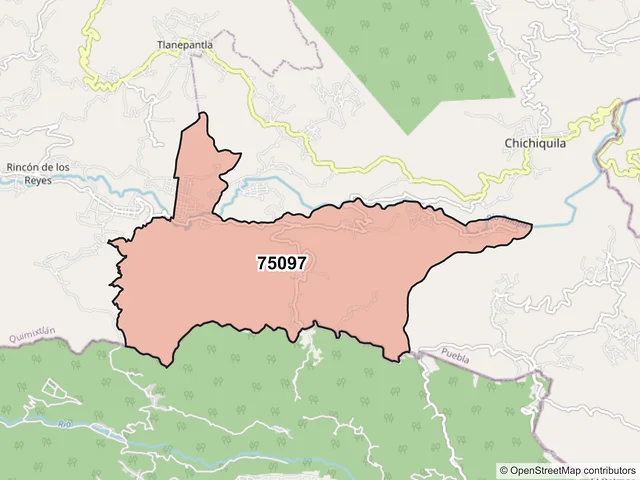 Mapa del código postal 75097, Chichiquila, Puebla