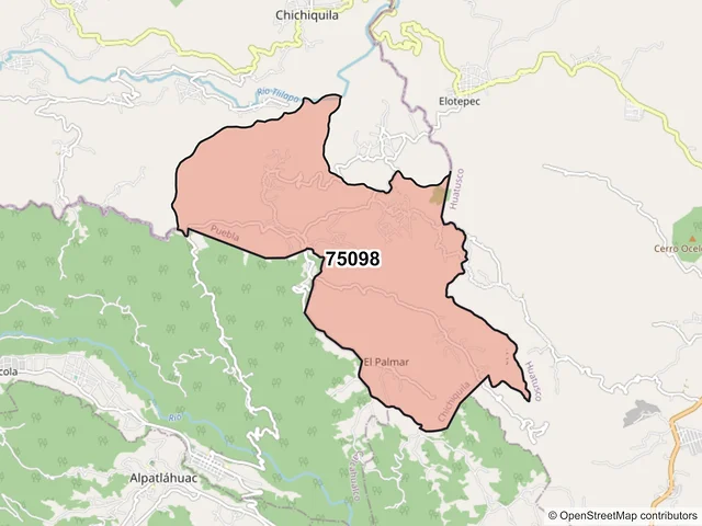 Mapa del código postal 75098, Chichiquila, Puebla