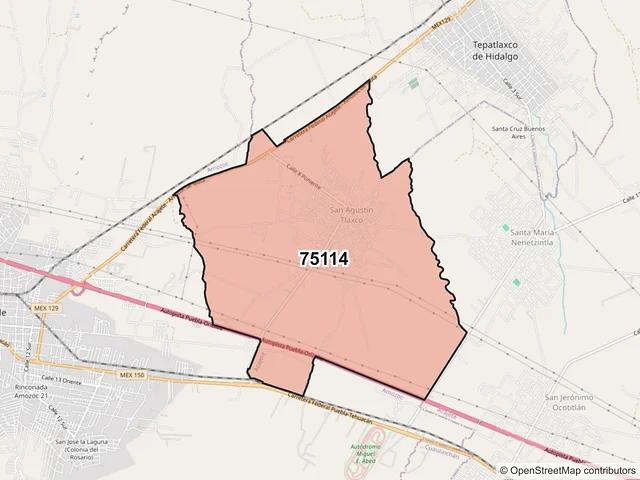 Mapa del código postal 75114, Acajete, Puebla
