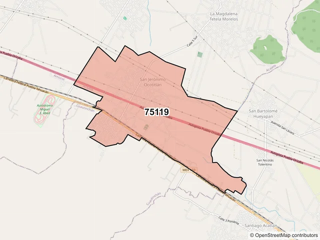 Mapa del código postal 75119, Acajete, Puebla