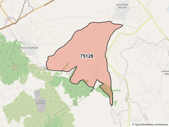 Mapa del código postal 75128, Nopalucan, Puebla