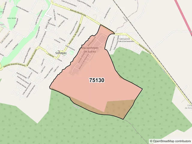 Mapa del código postal 75130, Mazapiltepec de Juárez, Puebla