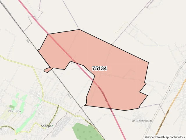 Mapa del código postal 75134, Mazapiltepec de Juárez, Puebla