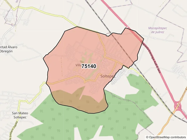 Mapa del código postal 75140, Soltepec, Puebla
