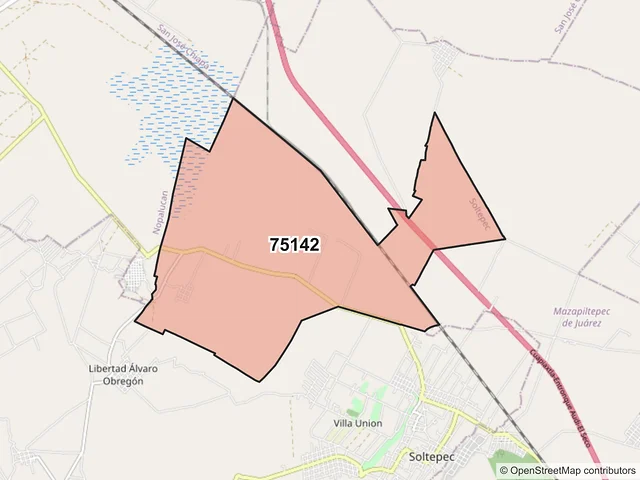 Mapa del código postal 75142, Soltepec, Puebla