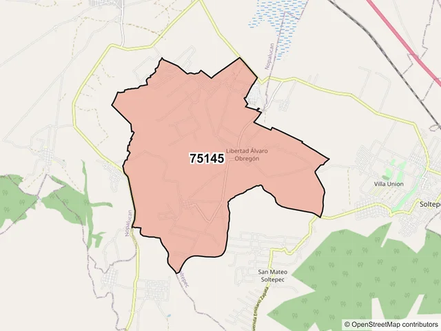 Mapa del código postal 75145, Soltepec, Puebla