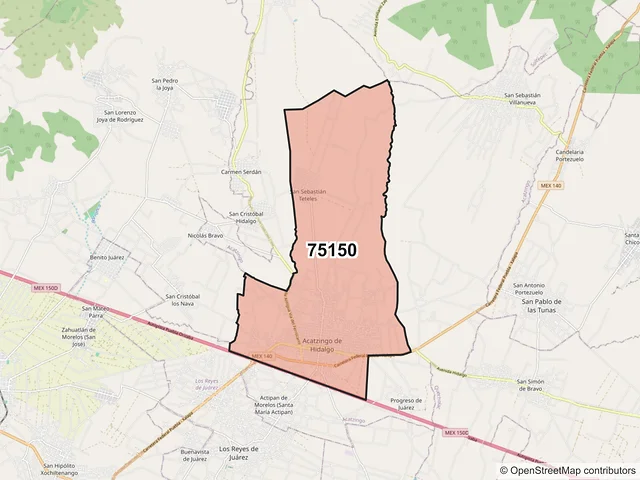 Mapa del código postal 75150, Acatzingo, Puebla