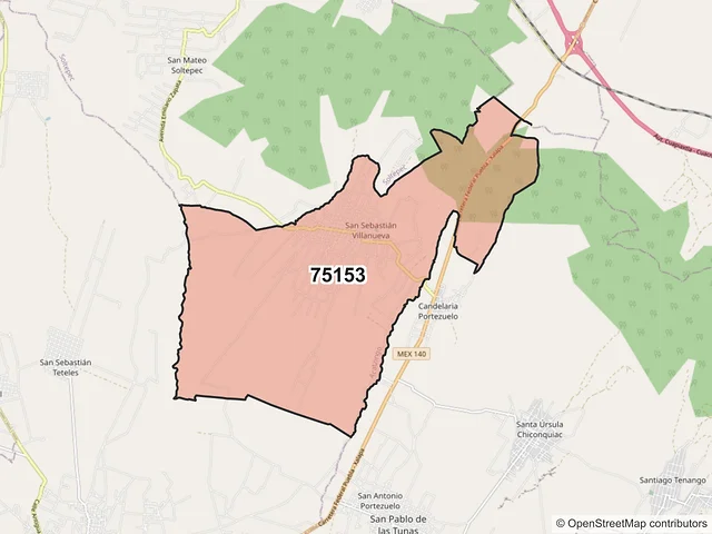 Mapa del código postal 75153, Acatzingo, Puebla