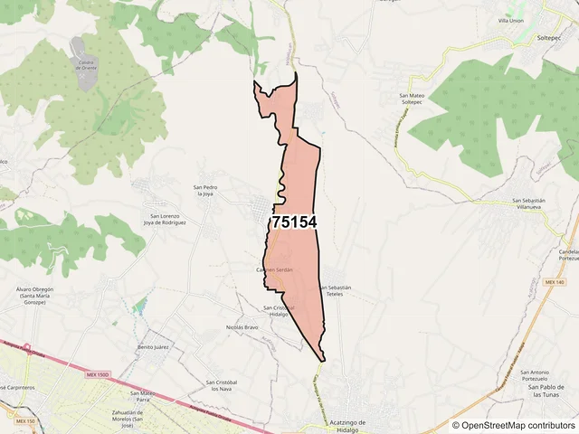 Mapa del código postal 75154, Acatzingo, Puebla