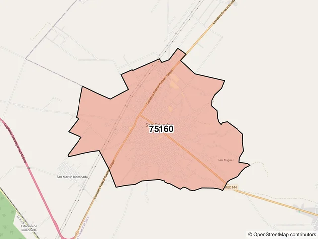 Mapa del código postal 75160, San Salvador el Seco, Puebla
