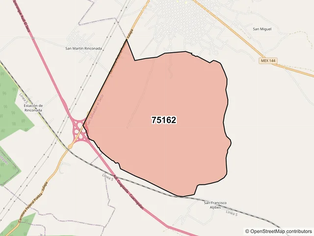 Mapa del código postal 75162, San Salvador el Seco, Puebla
