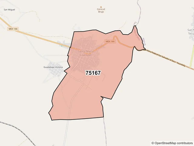 Mapa del código postal 75167, San Salvador el Seco, Puebla