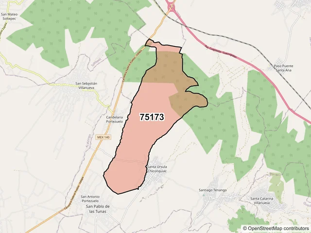 Mapa del código postal 75173, General Felipe Ángeles, Puebla