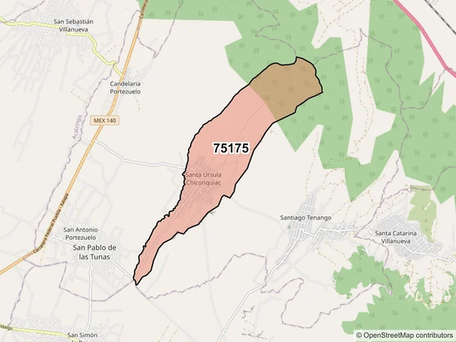 Mapa del código postal 75175, General Felipe Ángeles, Puebla