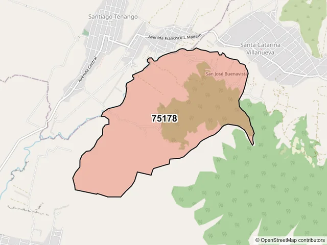 Mapa del código postal 75178, General Felipe Ángeles, Puebla