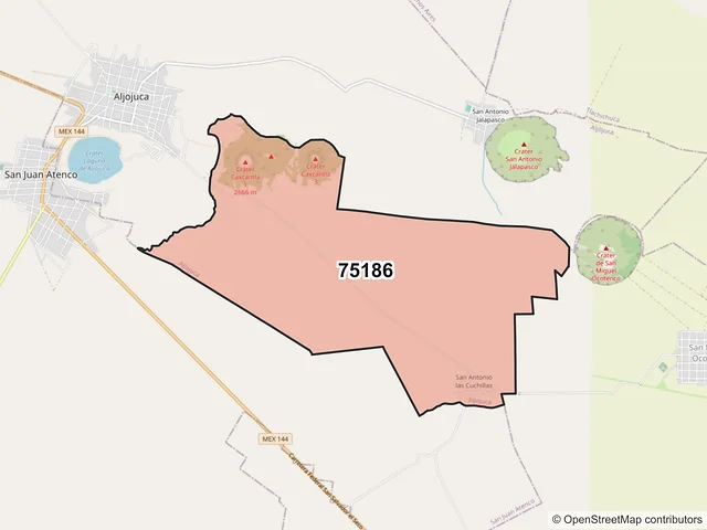 Mapa del código postal 75186, Aljojuca, Puebla