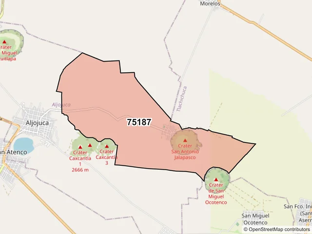 Mapa del código postal 75187, Aljojuca, Puebla