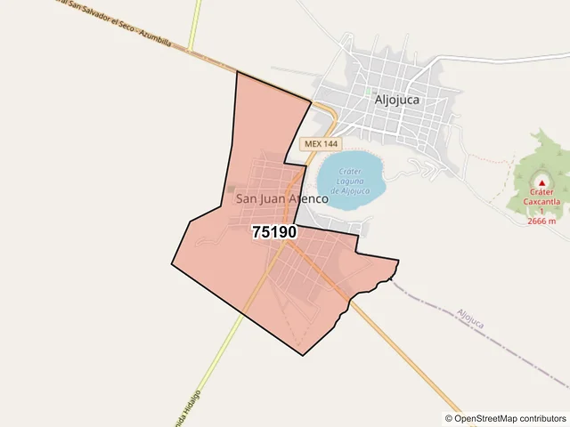 Mapa del código postal 75190, San Juan Atenco, Puebla
