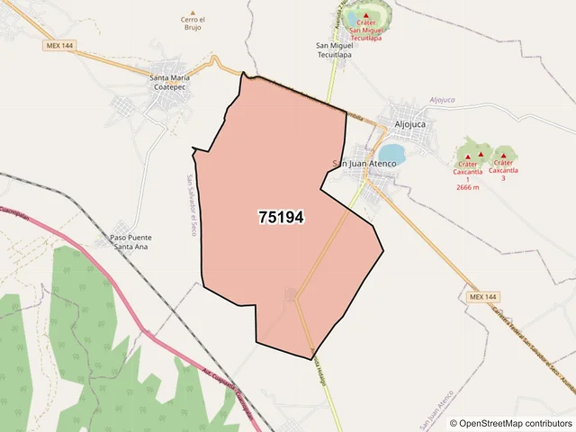 Mapa del código postal 75194, San Juan Atenco, Puebla