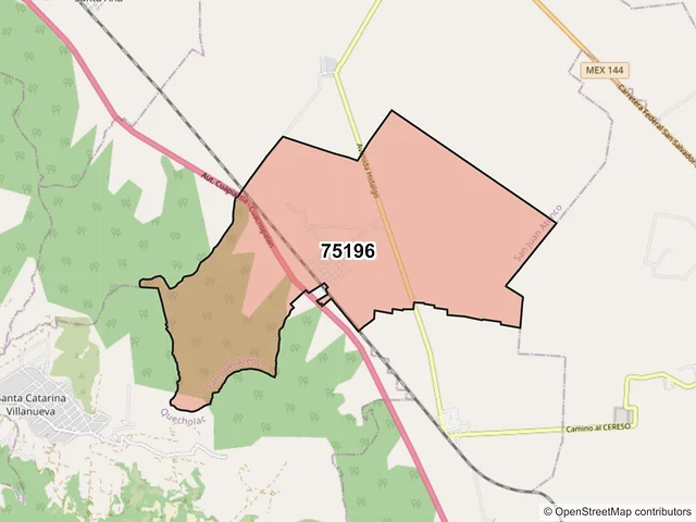 Mapa del código postal 75196, San Juan Atenco, Puebla