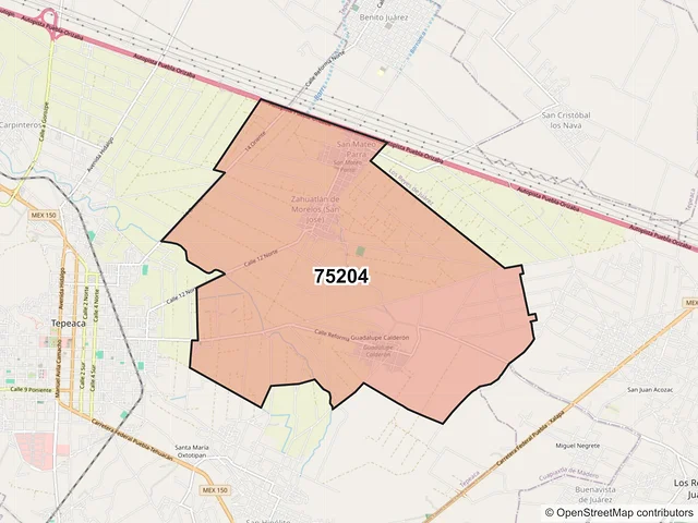 Mapa del código postal 75204, Tepeaca, Puebla