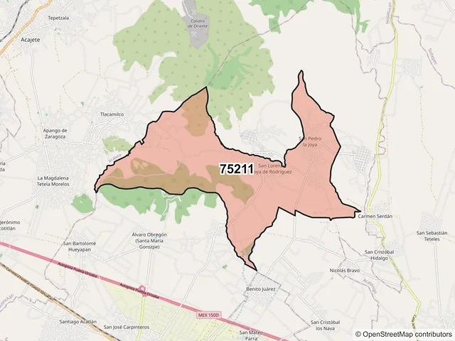 Mapa del código postal 75211, Tepeaca, Puebla