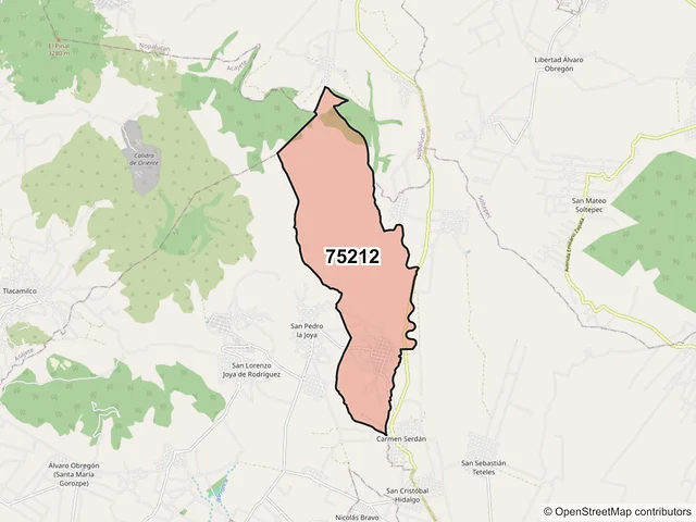 Mapa del código postal 75212, Tepeaca, Puebla