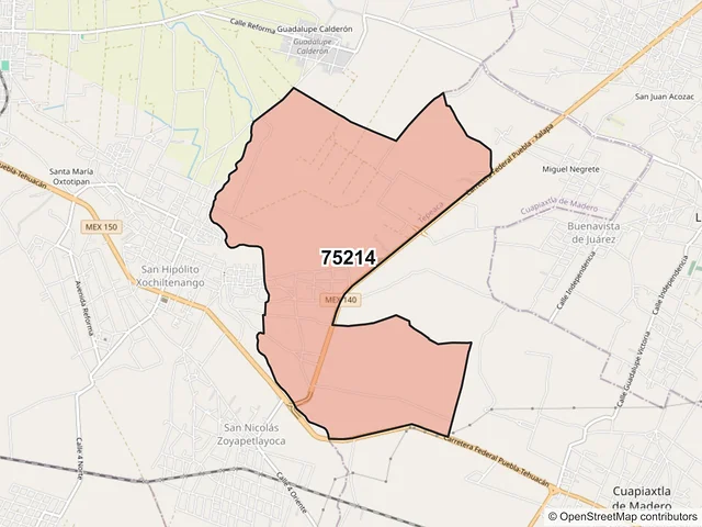 Mapa del código postal 75214, Tepeaca, Puebla