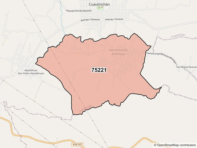 Mapa del código postal 75221, Cuautinchán, Puebla