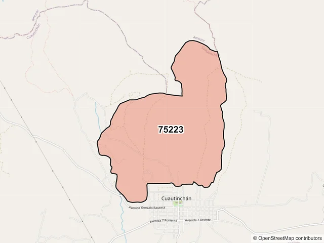 Mapa del código postal 75223, Cuautinchán, Puebla