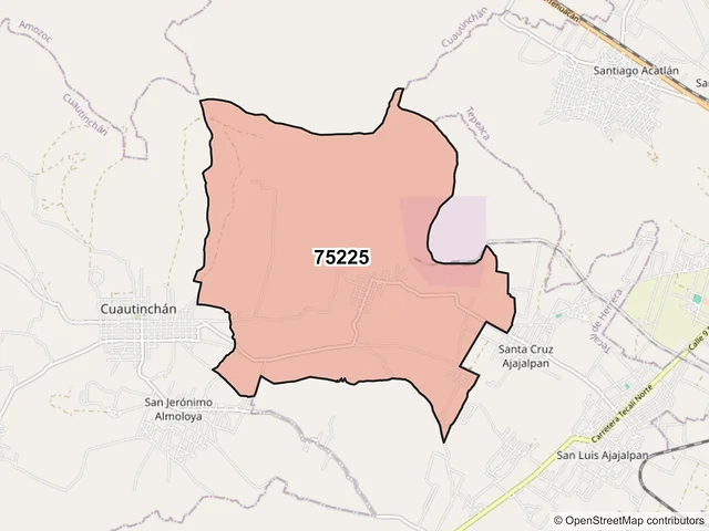 Mapa del código postal 75225, Cuautinchán, Puebla