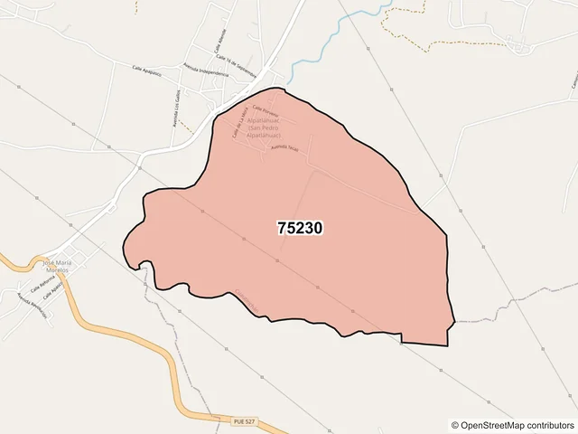 Mapa del código postal 75230, Cuautinchán, Puebla