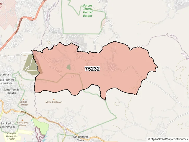 Mapa del código postal 75232, Cuautinchán, Puebla