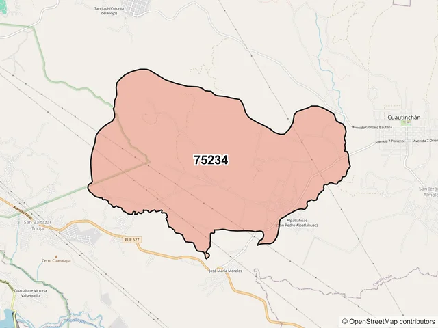 Mapa del código postal 75234, Cuautinchán, Puebla