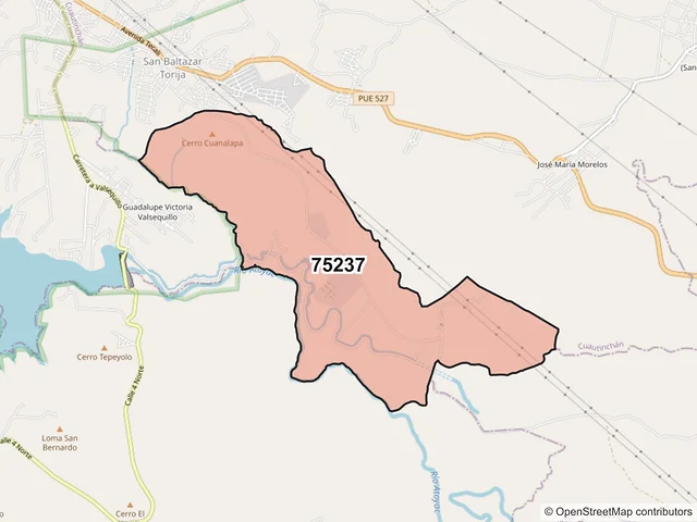 Mapa del código postal 75237, Cuautinchán, Puebla