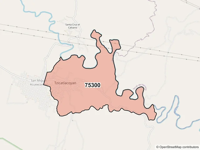 Mapa del código postal 75300, Tzicatlacoyan, Puebla