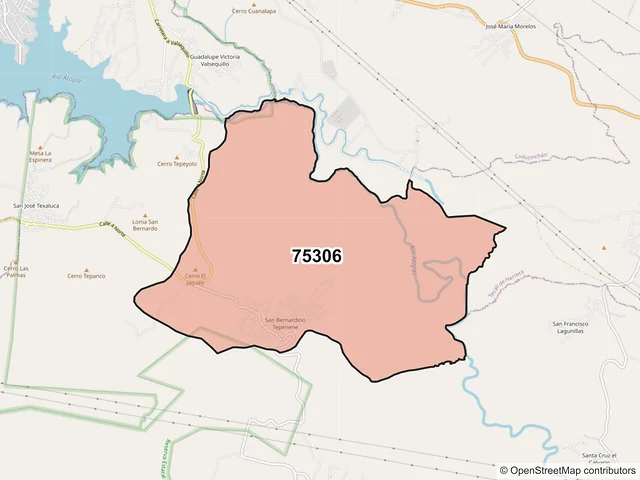 Mapa del código postal 75306, Tzicatlacoyan, Puebla