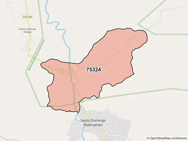 Mapa del código postal 75324, Huehuetlán el Grande, Puebla