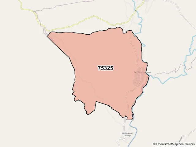 Mapa del código postal 75325, Huehuetlán el Grande, Puebla