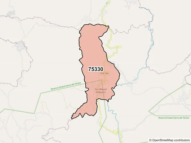 Mapa del código postal 75330, Huehuetlán el Grande, Puebla