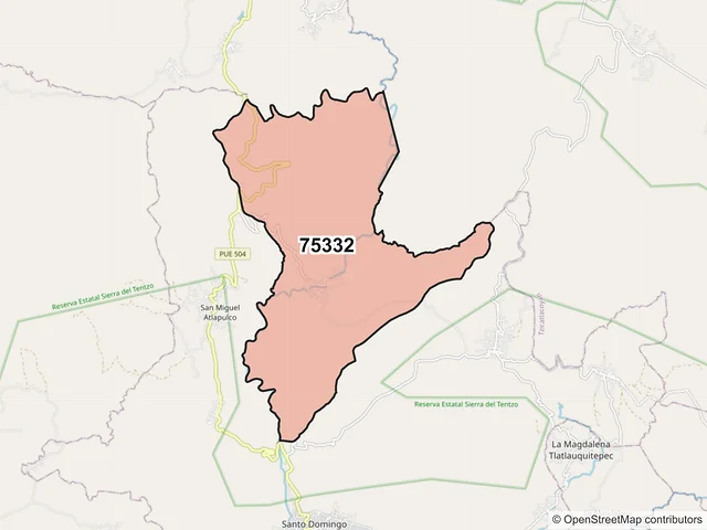 Mapa del código postal 75332, Huehuetlán el Grande, Puebla