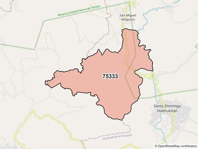 Mapa del código postal 75333, Huehuetlán el Grande, Puebla