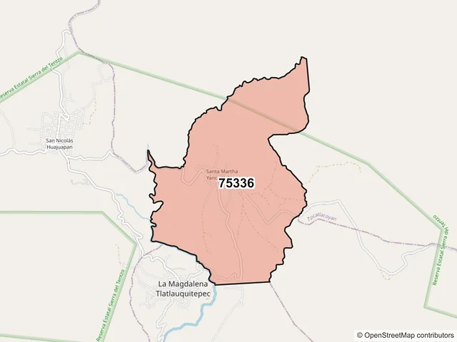 Mapa del código postal 75336, Huehuetlán el Grande, Puebla