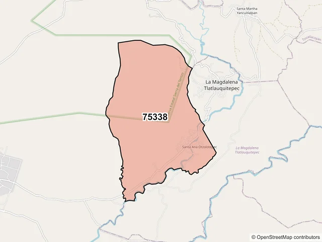 Mapa del código postal 75338, Huehuetlán el Grande, Puebla