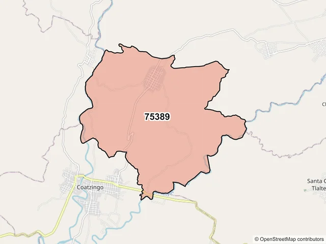 Mapa del código postal 75389, Huatlatlauca, Puebla