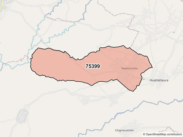 Mapa del código postal 75399, Huatlatlauca, Puebla